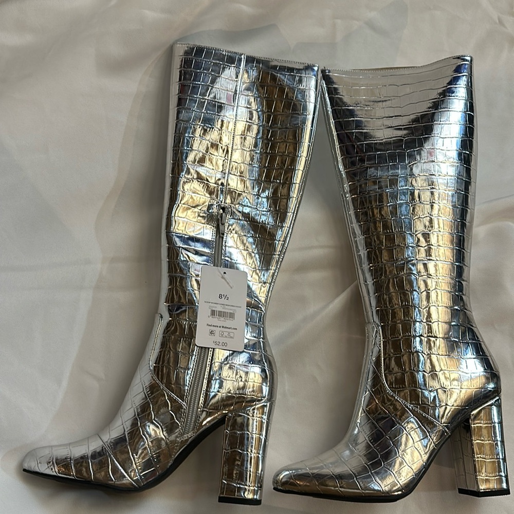 Scoop Women’s Silver Knee High Dress Boot Size 8.5